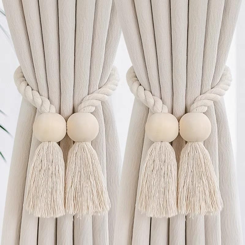 2 Pack Magnetic Tassels Curtain Tiebacks,Decorative Rope Holdbacks for Curtains