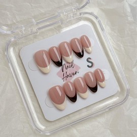NailHaven｜ French Tip Collection｜ Press-On Nails - 10 Pcs Handmade Acrylic Nails with Cute Designs, Short Nails, and Nail Art, High Quality, Reusable:_FT-59-short almond_small
