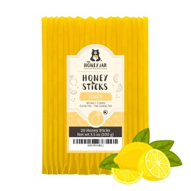The Honey Jar Lemon Flavored Honey Sticks - Pure Honey Straws For Tea, Coffee, or a Healthy Treat - One Teaspoon of Flavored Honey Per Stick - Made In The USA with Real Honey - (20 Count)
