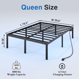 HAVONIZD Queen Size Bed Frame with LED Lights & Charging Station - 18 Inch Heavy Duty Metal Platform Bed Frame No Box Spring Needed, Easy Assembly, No Noise