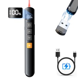 Presentador Inalámbrico para Diapositivas, PowerPoint Control Remoto para Presentaciones 2.4 GHz USB Recargable Pantalla Digital LED Volumen Ajustable Hipervínculo Plug &Play Windows Mac