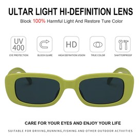 BOJOD Trendy Rectangle Sunglasses for Women Men Green Chunky Frame 90s Y2K Rectangular Sunglasses Green