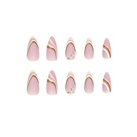 Enppode French Tip Press on Nails Medium Nails for Women with Swirls Design Stiletto Fake Nails Nude Acrylic Nails
