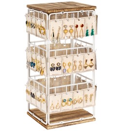 Yoimori Earring Holder Organizer,Earring Storage Organizer with Wood Base,48 Hooks Earring Rack for Women and Girls,Jewelry Organizer Stand for Displaying Ring,Earrings,Ear Stud,Bracelets
