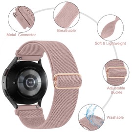 Meliya 18mm Watch Bands Quick Release Replacement Wristband, 3 Pack Solo Loop Adjustable Elastic Nylon Straps for Men Women, Black+Pink+Starlight