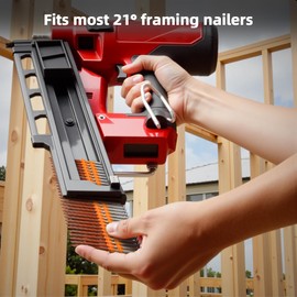 INMOZATA 1000 Count Framing Nails 21°, Full Round Head Hot Dipped Galvanized Ring Shank Plastic Strip Nails Joist Hanger Nails for Woodworking Project.（2-1/2 Inch x 0.113Inch）