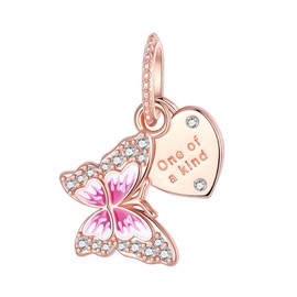 GOINEVA Rose Gold Butterfly Dangle Charm 925 Sterling Silver Charm Fits Women's Charm Bracelet & Necklace Valentine's Day Mother's Day Jewelry Gifts for Women