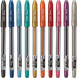 Linc 10 x Shine Sparkled GLITTER Gel Pens 0.7 mm FINE Tip 10 colours