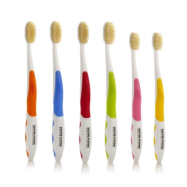 Doctor Plotka's Mouthwatchers Floss Bristle Silver Toothbrush, Family, 6 Pack