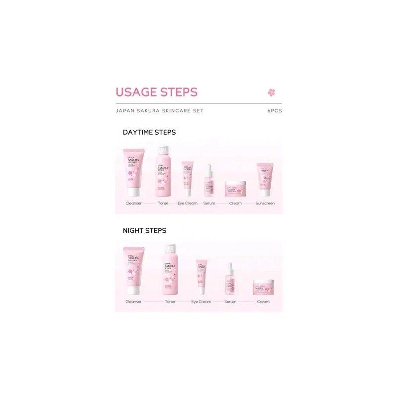 Set Skincare Japan Sakura 6 Pzs Piel Joven Y Radiante