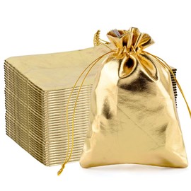 CLTPY Pack of 100 Bags for Filling, 15 x 20 cm Fabric Bags with Drawstring, Golden Jewellery Bags, Advent Calendar for Filling, Used for Wedding Favours, Christmas and Anniversaries