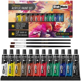Acrylic paint set 12 12ml Perfect for Canvas, Wood, Ceramic, Rock, Fabric & Crafts. Non-Toxic, Quick Dry & Vibrant Colours. Rich Pigments, Lasting Qualit…