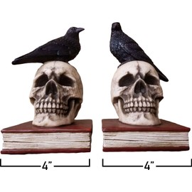 Evil Omen Raven On Skull Perch Decorative Bookend Set