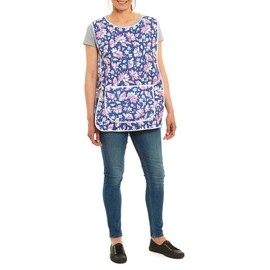 ER Direct Womens Home Work Kitchen Catering Cleaning Bar Plus Size Plain Printed Coloured Large Pocket Side Fastening Tabard Apron (Floral - Navy, S)