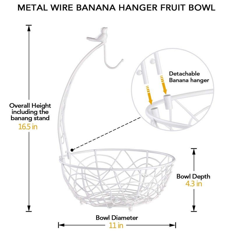 Buruis Fruit Basket Bowl with Banana Hanger, Modern Bird Design