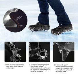Unigear Mountain Shoe Crampons, Ice Spikes, Snow Chains, Stainless Steel Spikes, Snow Spikes for Climbing, Mountaineering, Trekking, High Altitudes, Winter, Outdoors, black, l