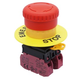 TWTADE / 22mm 2 NC Red Mushroom Latching Emergency Stop Push Button Switch 10A 600V YW1B-V4E02R