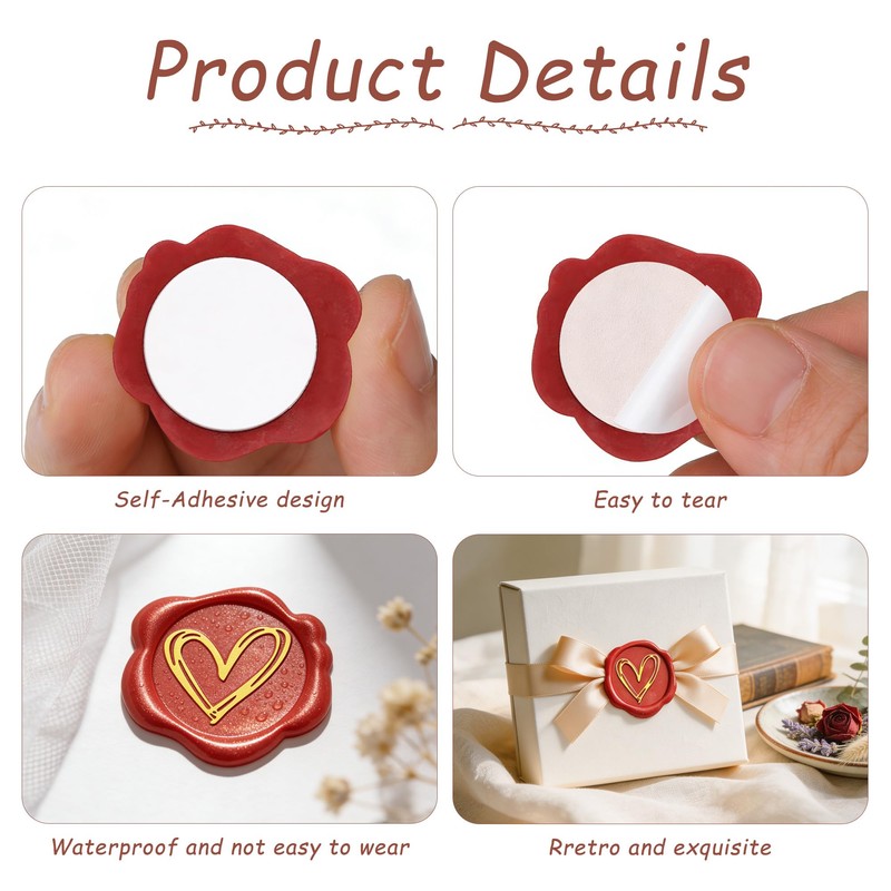 50Pcs Heart Wax Seal Stickers Self-Adhesive Envelope Seal Stickers