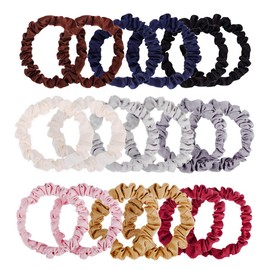 Tiyaogm 18 Pieces Small Satin Hair Scrunchies Silk Hair Ties Elastic Thin Ponytail Holders for Women Girls Hair Accessory, 9 Colors