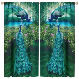 Peacock Blackout Curtain,Retro Animal Window Drapes Green Garden Peacock Rod Pocket Curtain for Living Room Kids Room Girls Boys Nursery Bedroom Decor,Total Size of The 2 Panels is 42x45in