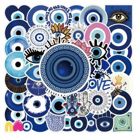 Stickers Ojo de Fatima de Vinilo 50 Pack. Estampas decorativas de alta Calidad HD. (FATIMA AZUL)