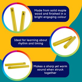 A-Star Yellow Wood Claves, 20cm - 2Pcs/Pair - Handheld Rhythm Sticks, Wooden Percussion Instrument