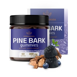 HERBAMAMA Pine Bark Extract Gummies - 300mg French Maritime Pine Bark Tree for Antioxidant Support - Vegan, Non-GMO Pinus Pinaster Supplement - 60 Pectin-Based Blueberry-Flavored Chews
