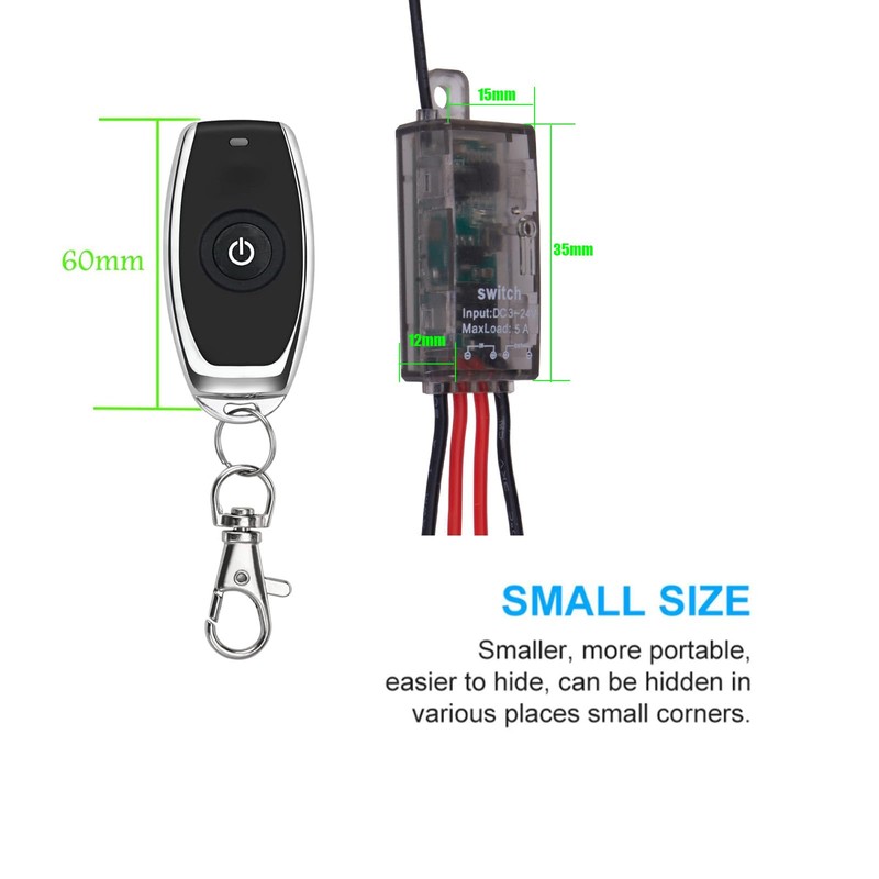 Meskliu Mini Remote Control Switch,DC 5V/12V/24V/ 5A Relay Wireless ON/Off