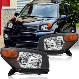Headlights Assembly Pair for 2004 2005 Toyota RAV4 Headlamps Head Lights Replacement Driver and Passenger Side,Black Housing Amber Reflector
