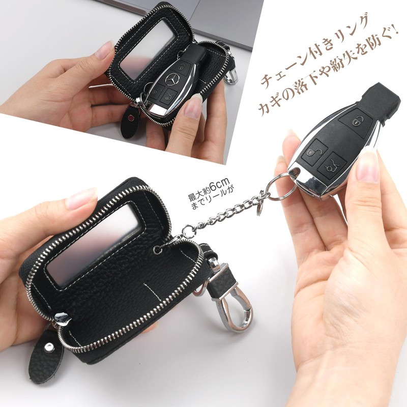 Gineman Smart Key Case with Window, Clear Window, Genuine Leather,