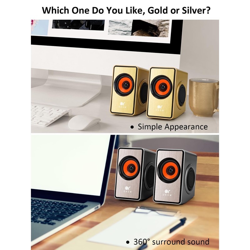 OROW PC Speakers, Mini Computer Speaker for PC with Bass
