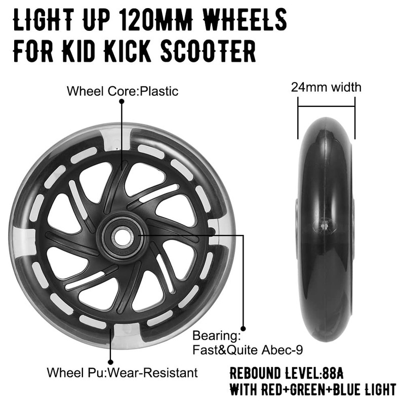 Kutrick LED Light Up Scooter Wheels 120mm Replacement Pair With