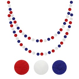 GCQQ 2 Packs Red White Blue Pom Pom Garland 16.4 Ft Patriotic Pompom 60 Felt Ball Fourth of July Garlands for Independence Day 4th of July Birthday Graduation Veterans Baby Shower Party Decoration