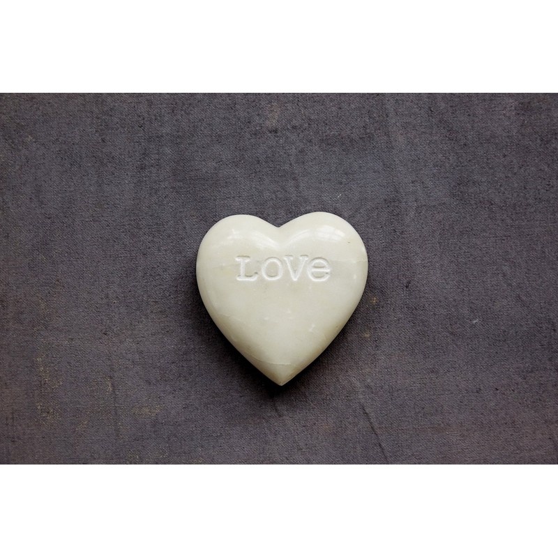 Creative Co-Op Soapstone Heart Decoration Engraved Love,White