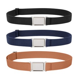 LEACOOLKEY Kids Adjustable Magnetic Belt Boys Girls Elastic Belt with Easy Magnetic Buckle for Back to School Girls,Black+Blue+Brown