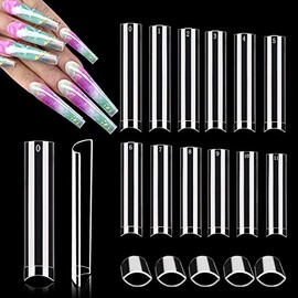 XXXL No C Curve Square Nail Tips, 600PCS Clear Nail Tips for Acrylic Nails Professional, Straight Tapered Square Nails Tips 3XL Extra Long Acrylic Nail Tips Half Cover French Nails for Women 12 Sizes