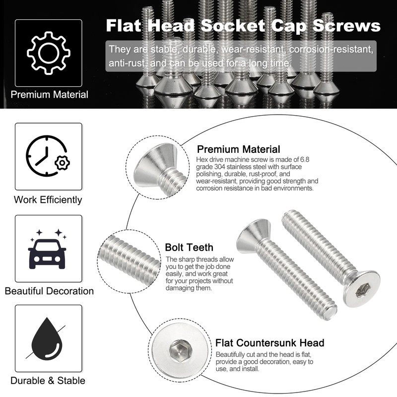 PATIKIL 1/4-20 x 1-3/8" Flat Head Socket Cap Screws, 10