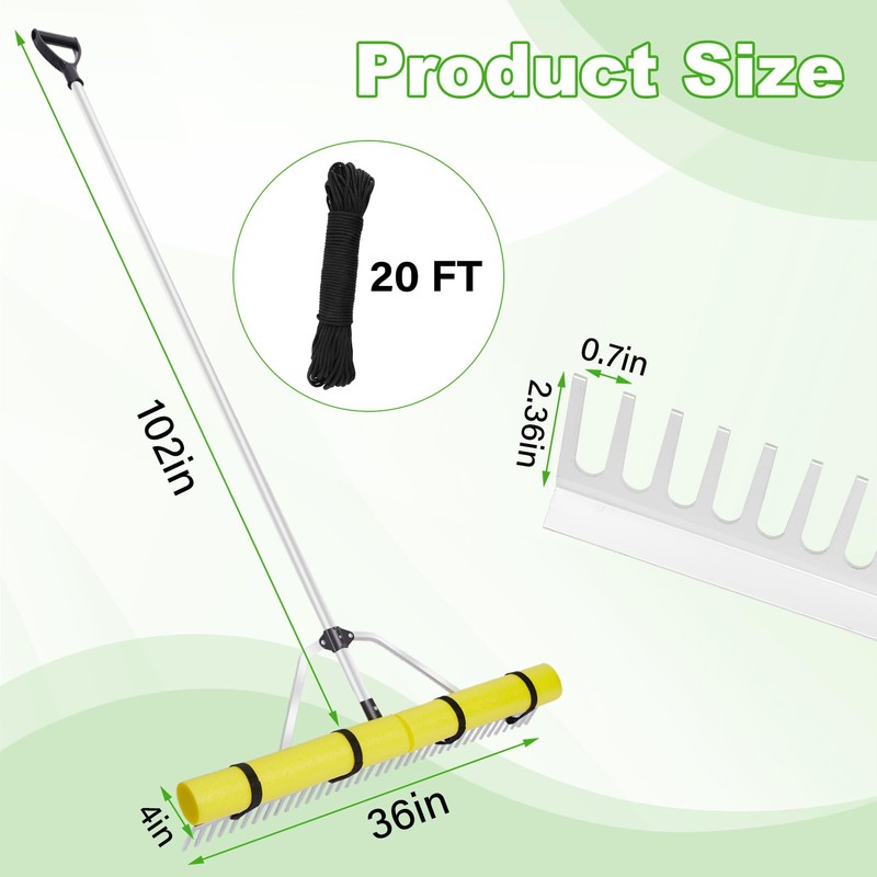 Pond Rake Aquatic Weed Rake,Detachable Float Lake Rakes,Aluminum Landscape Rake