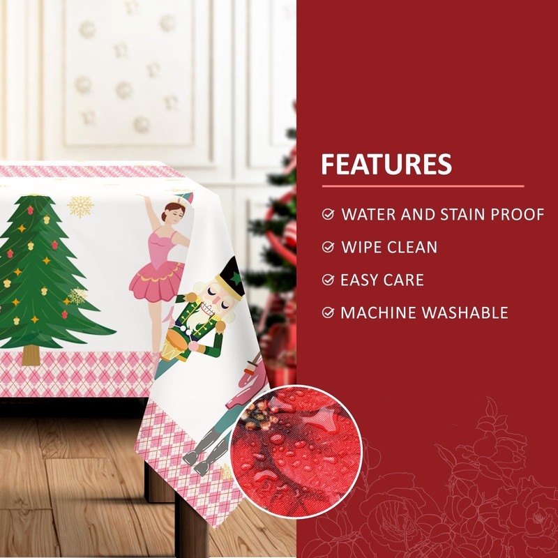 Arquiel Christmas Tablecloth, Nutcracker, Pink Christmas Tree Tablecloth, Washable, Rectangular,