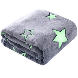 Winthome Cuddly blanket, glow in the dark blanket, children's blanket, glow in the dark, plush blanket, soft microfibre flannel blanket, little stars baby blanket, gift for children, 120 x 150 cm, grey