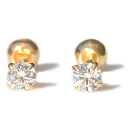 Broqueles Zirconia Mini Bebé Niña Oro 10k 2mm 100% Puro Hipoalergénicos Seguros Uso Diario O Marca Gold Línea Infantil 2 1 Par