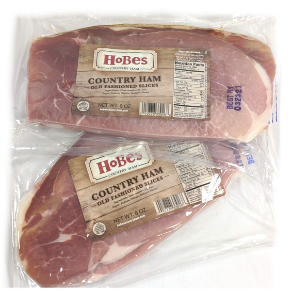 Hobe's Country Ham Old Fashioned Salt and Sugar Cured Country Ham Slices 2 - 8 Oz Packs