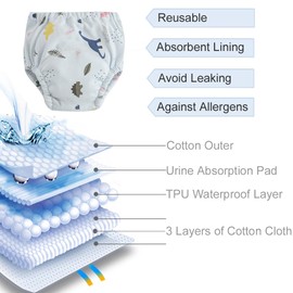 Orinery Unisex Training Underwear Cotton Toddler Boys Underpants Potty Training Panties Waterproof Girls Pee Panties 6-Pack (MS596-A, 6-12 Months Old)