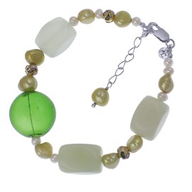 J24 Bracelet 925 Sterling Silver with Green Freshwater Cultured Pearls 20-23cm
