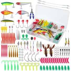 121 PCS Angelköder, Angelzubehör Köder Set, Kunstköder, VIBs, Spinner, Doppelhaken, Einzelhaken, Haken, Schnur für Süßwasser - Salzwasser Angeln, kommt mit 2 Tier Storage Case