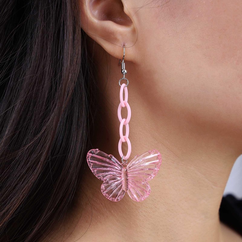 Atentuyi Boho Butterfly Drop Dangle Earrings Silver Pink Acrylic Butterfly