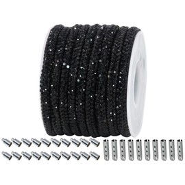 PAMIR TONG Black Rhinestone Glitter Rope 6 Yards 0.2'' Bling Shoe Laces String Shine Cords for Shoes, Jewerlry Making DIY (black-377)