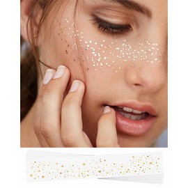 6PCS Glitter Freckles Face Tattoo - Festival Waterproof Temporary Tattoo Cute Glitter Makeup Accessories Long-Lasting, Water-Resistant Glitter Makeup for All Skin Types (Gold)