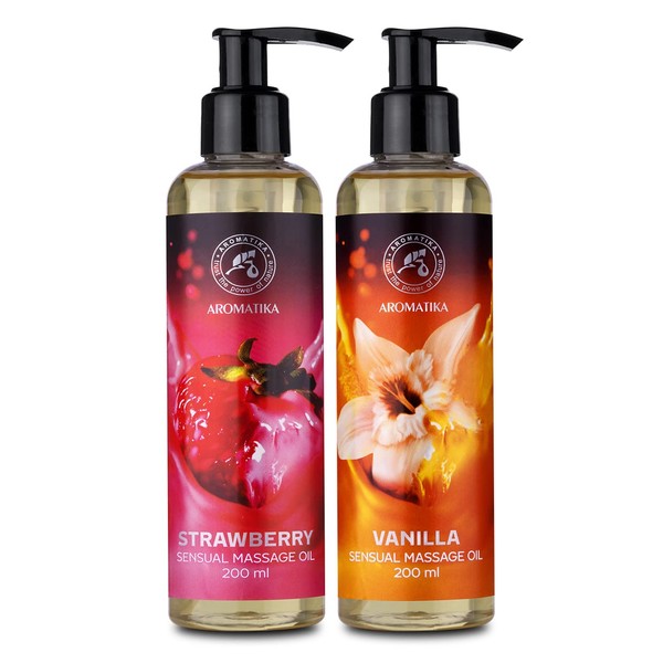 Relaxing Massage Oil - Sweet Strawberry and Vanilla Scented Oil Set - Almond Oil and Grapeseed Oil - Pure Body Oil - Body Care - Soothing - Beauty