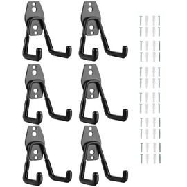 siawadeky Garage Hooks, Wall Hanging Hooks, Set of 6, Load Capacity 77.1 lbs (35 kg), L-Shaped, Double Hooks, Garage Storage, Includes Screws, Strong, DIY Tools, School Bag, Belt, Wrench, Hose